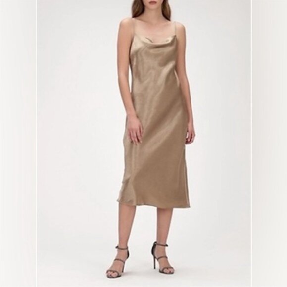 Banana Republic Cowl Neck Satin Midi Slip Dress, Champagne - Size M Medium - Picture 6 of 7